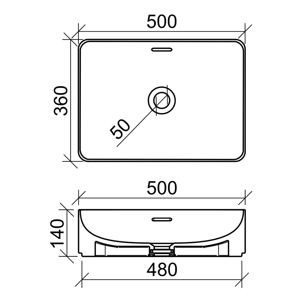 Timberline August 500mm x 360mm Rectangular Above Counter Basin - White Gloss