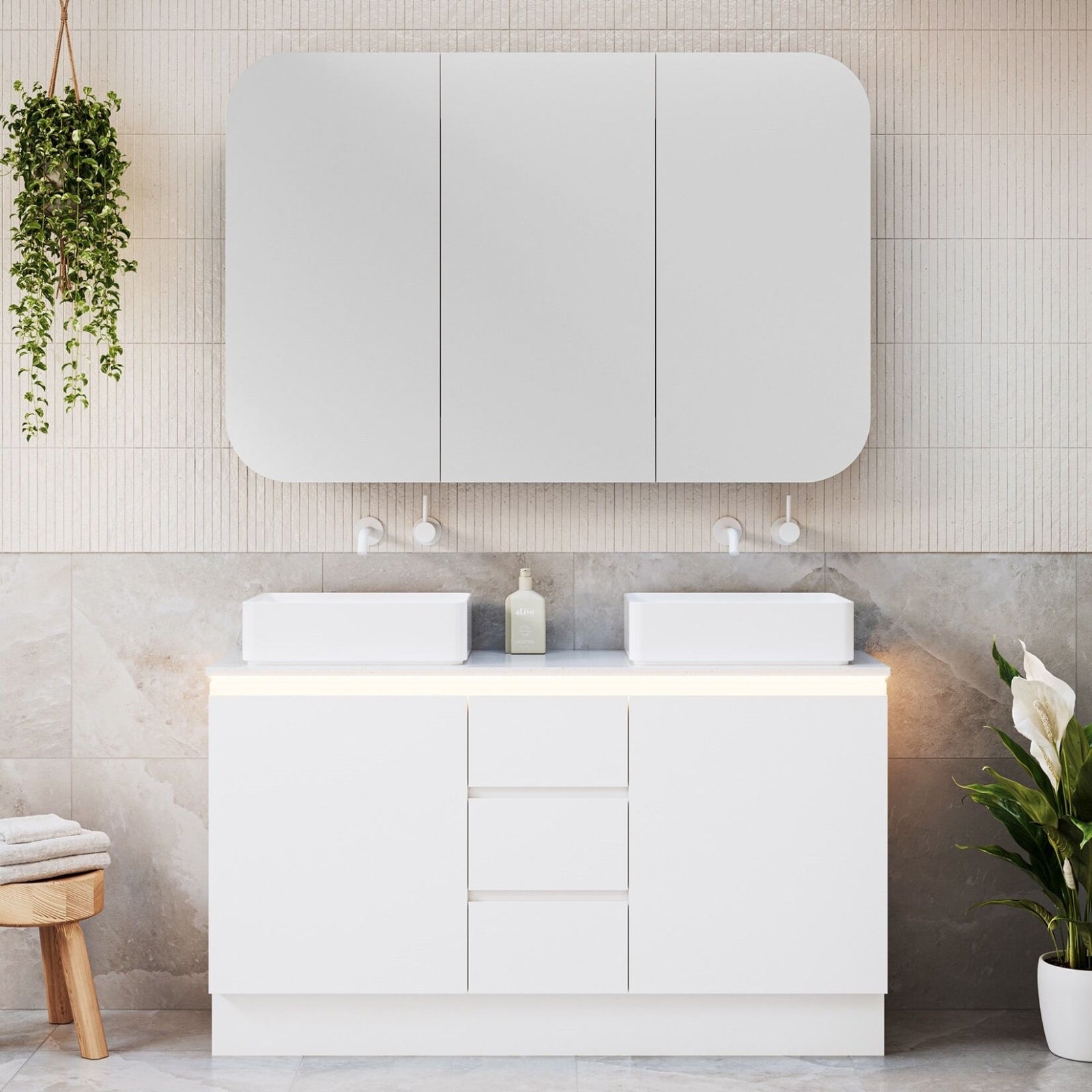 Lifestyle Timberline Dakota Floor Standing Vanity with SilkSurface Top and Above Counter Basin DAK-V-1500-D-SSA-F - The Blue Space