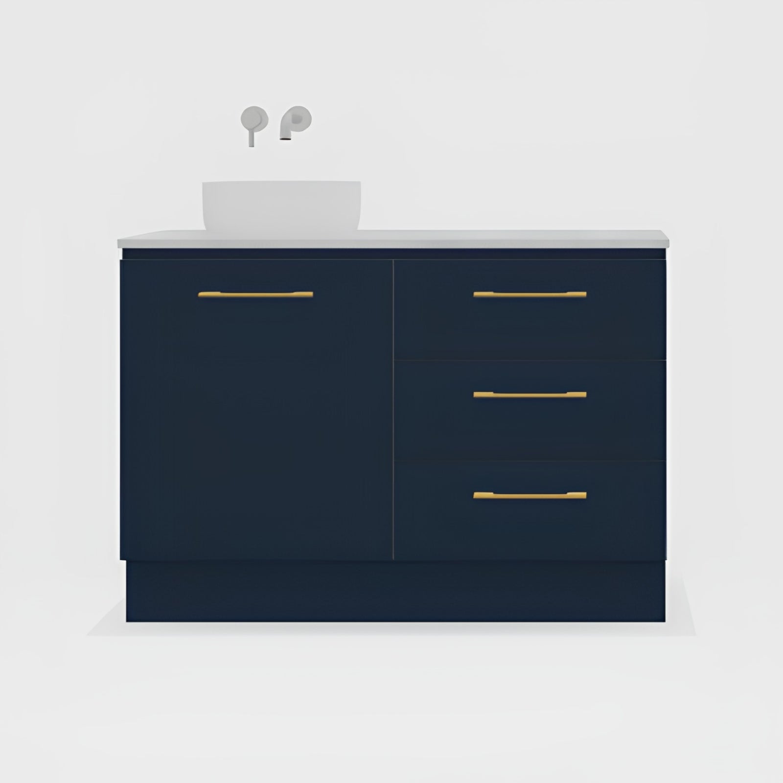 Variant Timberline Dakota Floor Standing Vanity with SilkSurface Top and Above Counter Basin DAK-V-1200-L-SSA-F - The Blue Space