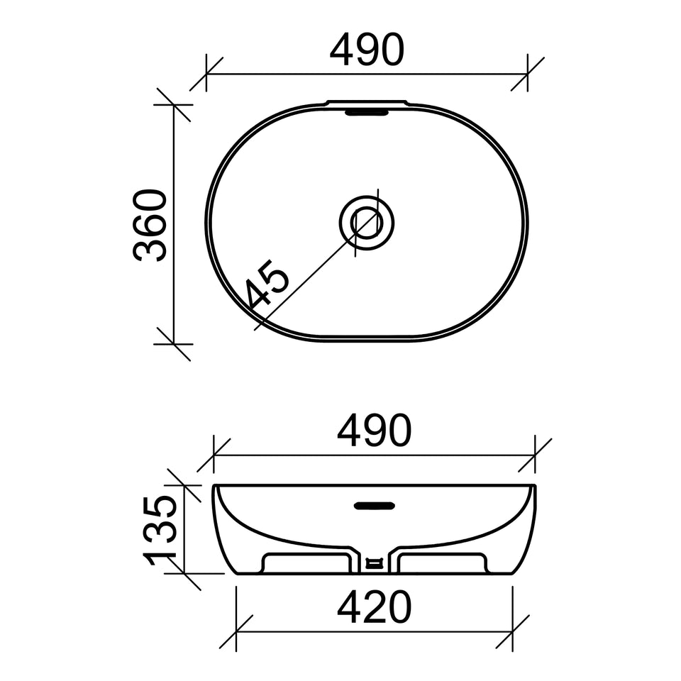 Timberline Giana 490mm x 360mm Oval Above Counter Basin - White Gloss