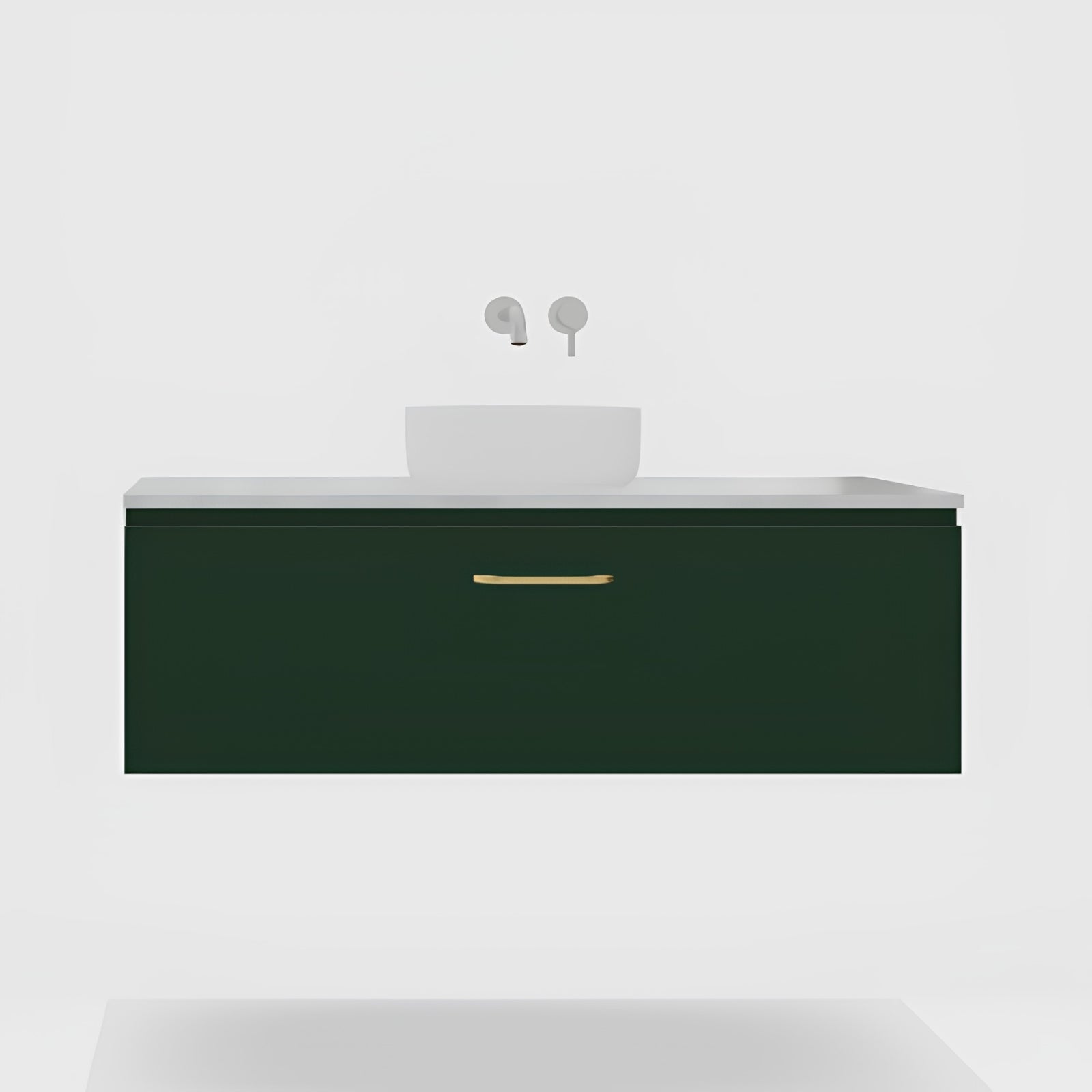 Variant Timberline Kingsley Kent Wall Hung Vanity with SilkSurface Top and Above Counter Basin KIN-V-1200-C-SSA-W-ROU-OPT-SHAKER-KENT - The Blue Space