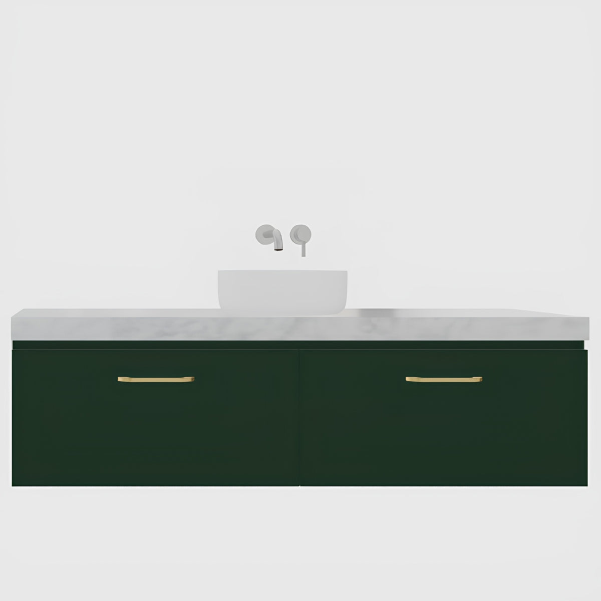 Variant Timberline Kingsley Wall Hung Vanity with SilkSurface Freedom Top and Above Counter Basin KIN-V-1500-C-FRA-W - The Blue Space