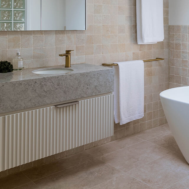 Timberline Kingsley Wall Hung Vanity with SilkSurface Box Top and Under Counter Basin