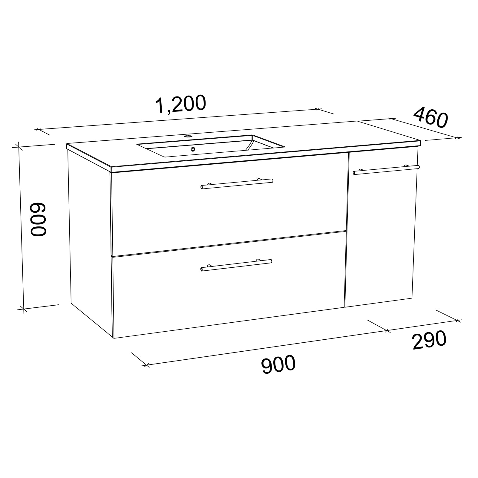 Timberline Marshall Wall Hung Vanity with SilkSurface Top and Under Counter Basin MAR-V-1200-L-SSU-W - The Blue Space