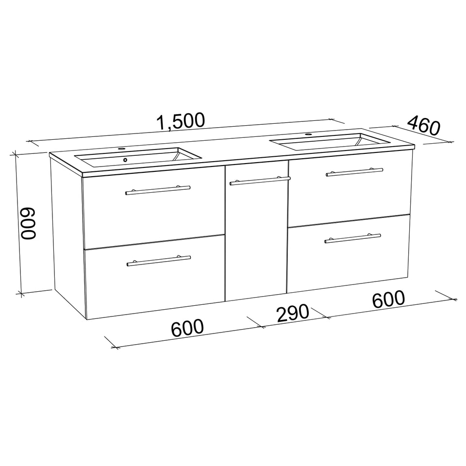 Timberline Marshall Wall Hung Vanity with SilkSurface Top and Under Counter Basin