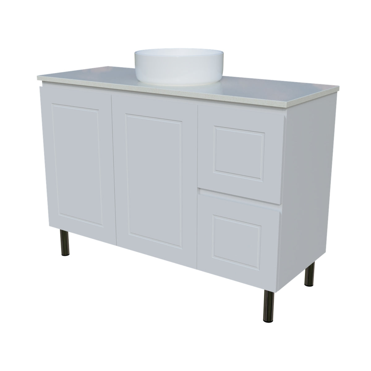 Angle Timberline Nevada Classic On Legs Vanity with SilkSurface Top and Above Counter Basin NVC-V-1200-C-SSA-L - The Blue Space