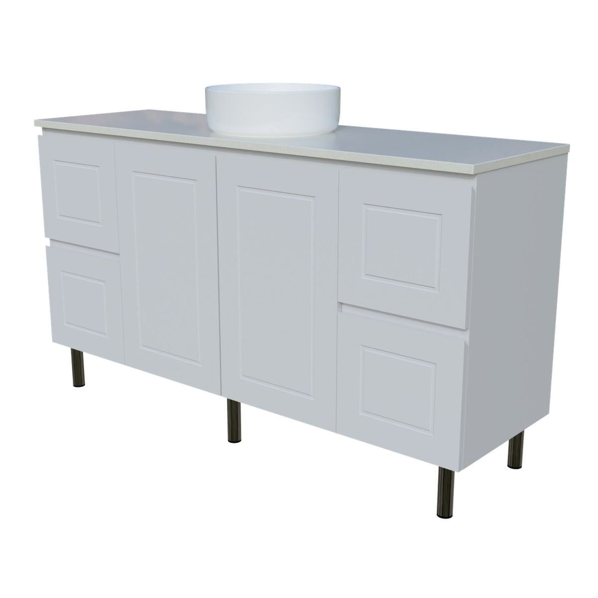 Angle Timberline Nevada Classic On Legs Vanity with SilkSurface Top and Above Counter Basin NVC-V-1500-C-SSA-L - The Blue Space