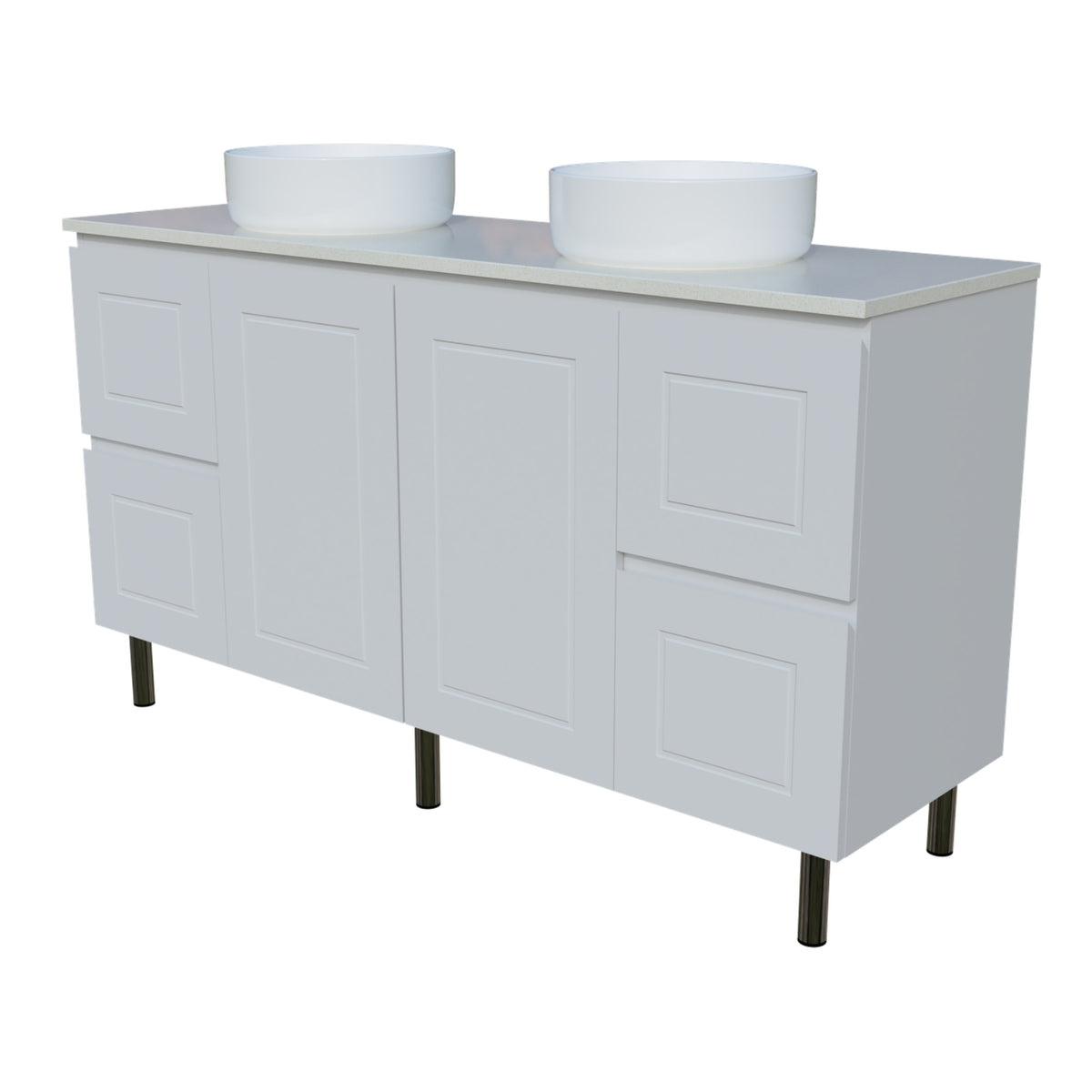 Angle Timberline Nevada Classic On Legs Vanity with SilkSurface Top and Above Counter Basin NVC-V-1500-D-SSA-L - The Blue Space