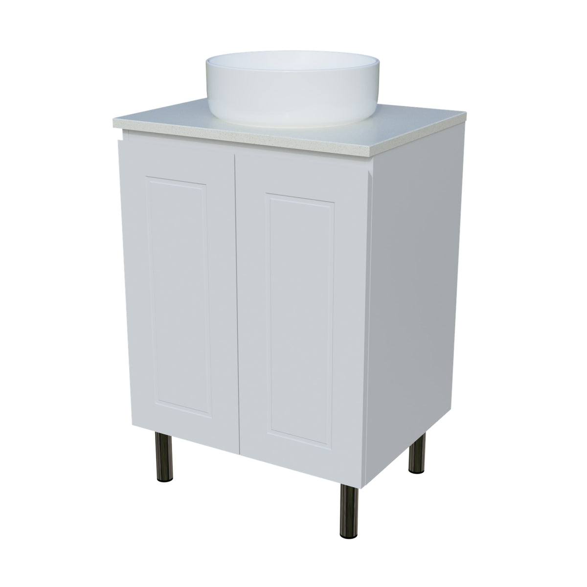 Angle Timberline Nevada Classic On Legs Vanity with SilkSurface Top and Above Counter Basin NVC-V-600-C-SSA-L - The Blue Space