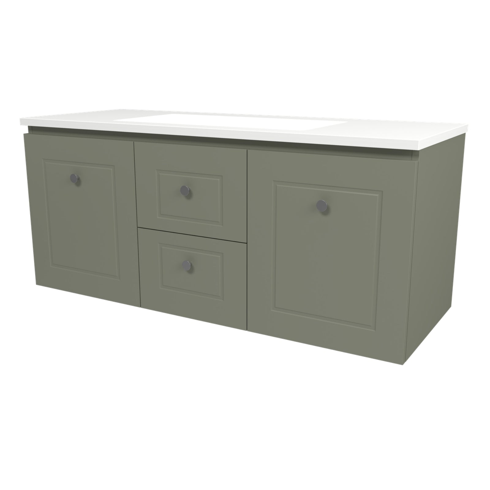 Angle Olive Satin Timberline Nevada Classic Wall Hung Vanity with Vogue Mineral Composite Top NVC-V-1200-C-VOG-W - The Blue Space