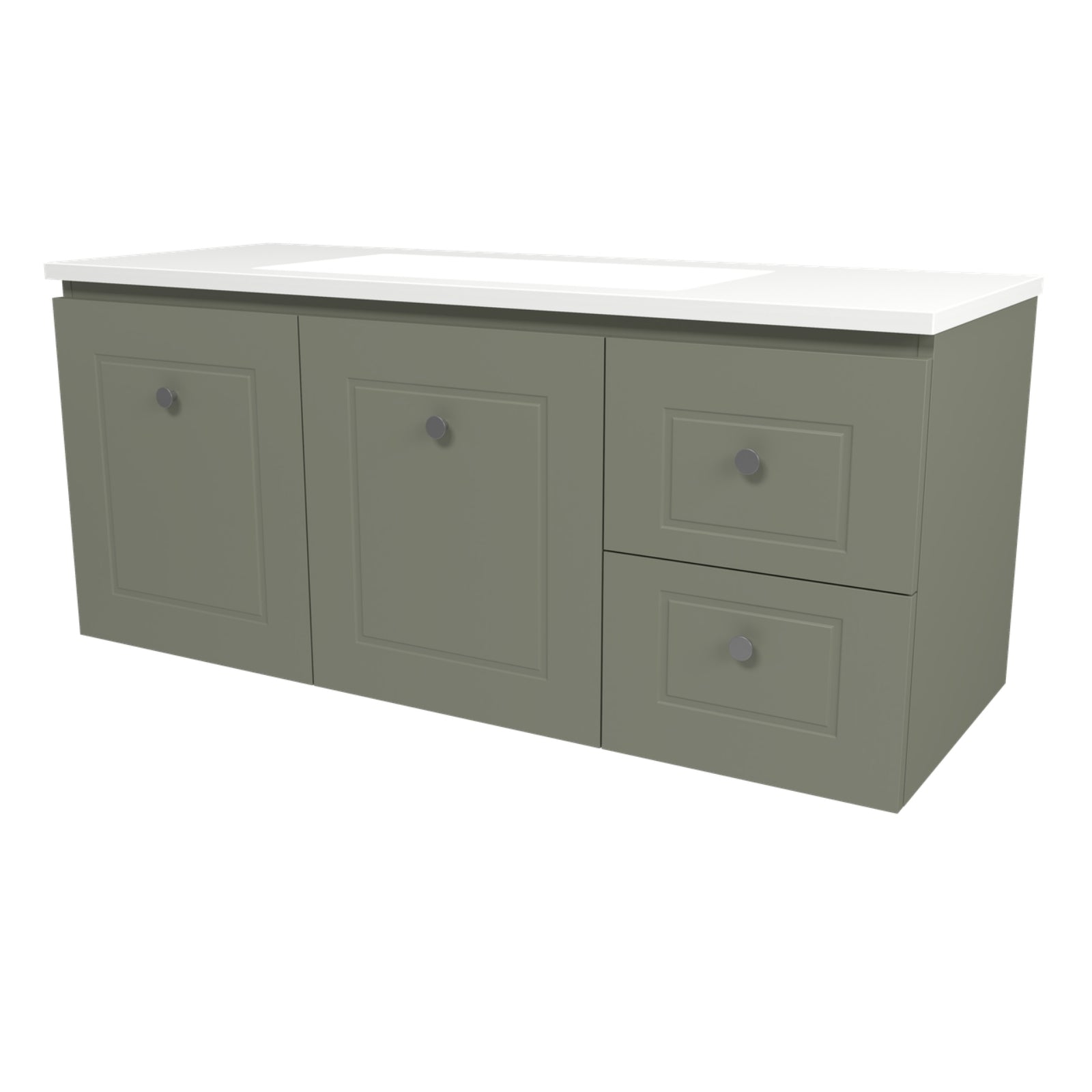 Angle Right Drawer Olive Timberline Nevada Classic Wall Hung Vanity with Vogue Mineral Composite Top NVC-V-1200-C-VOG-W - The Blue Space