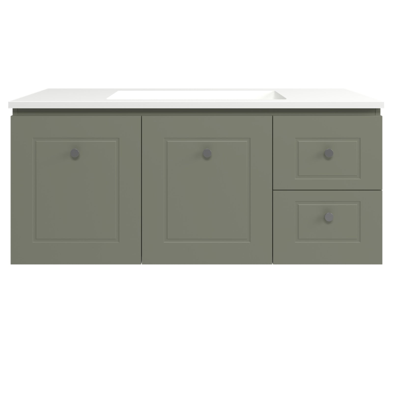 Right Drawer Olive Timberline Nevada Classic Wall Hung Vanity with Vogue Mineral Composite Top NVC-V-1200-C-VOG-W - The Blue Space