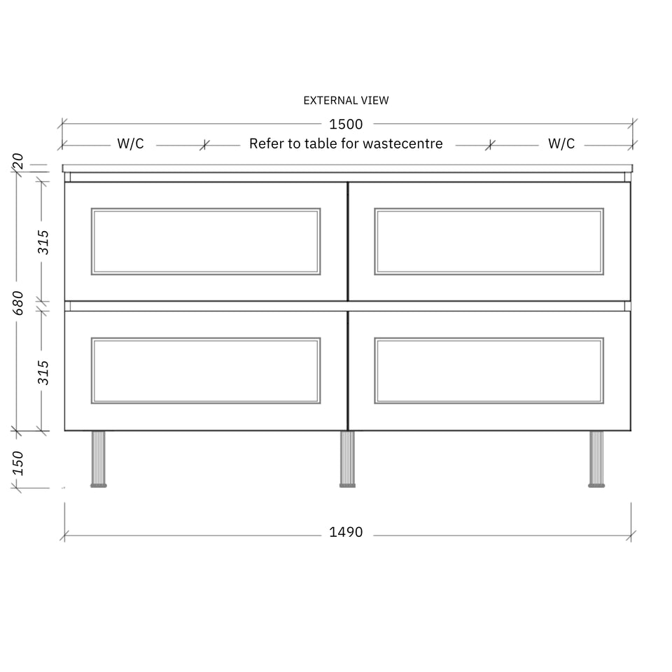 Timberline Nevada Plus Classic Floor Standing Vanity On Legs with SilkSurface Top and Above Counter Basin