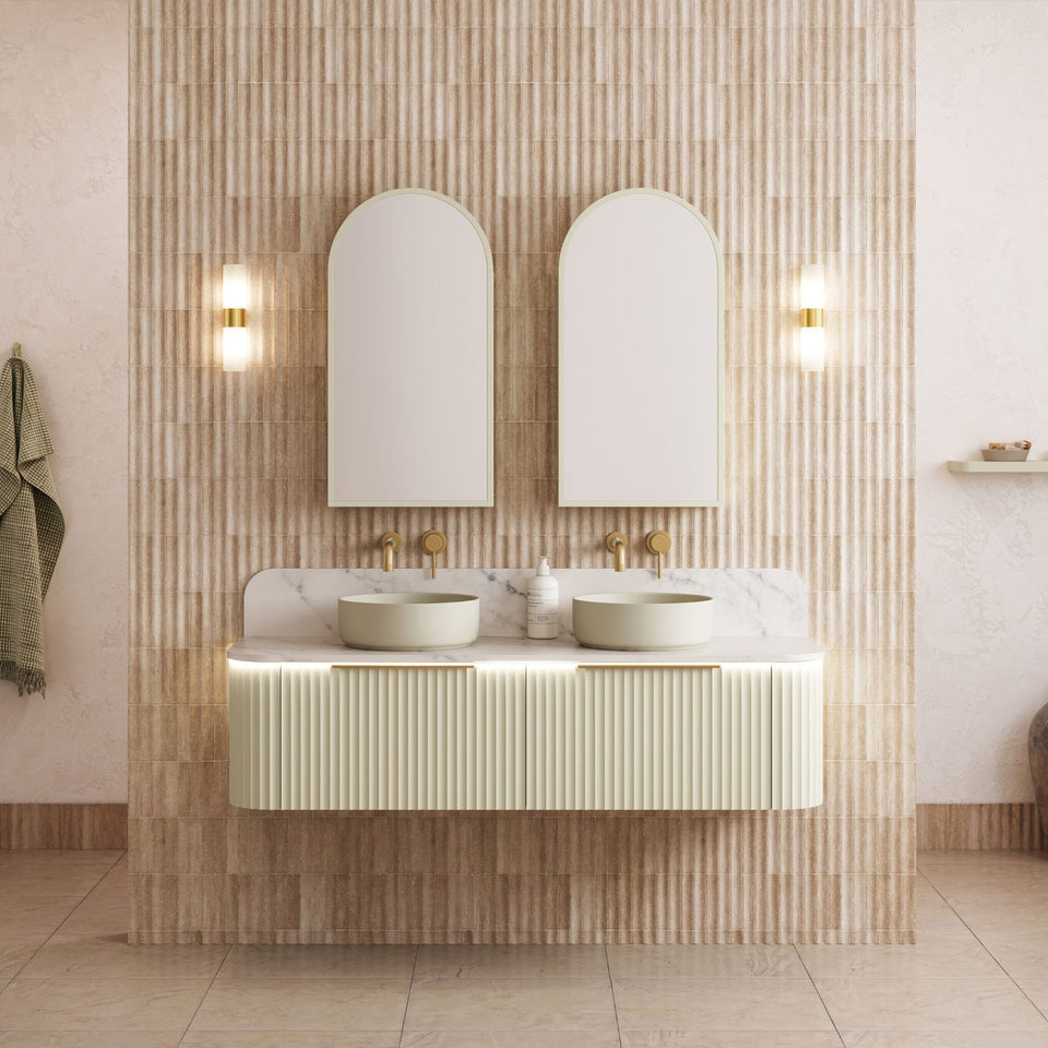 Timberline Santos Apollo Fluted Wall Hung Vanity with SilkSurface Top and Above Counter Basin