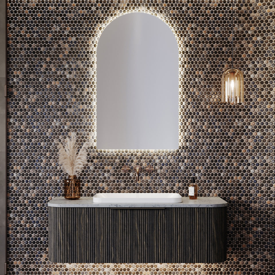 Timberline Santos Dockland Fluted Wall Hung Vanity with SilkSurface Top and Above Counter Basin
