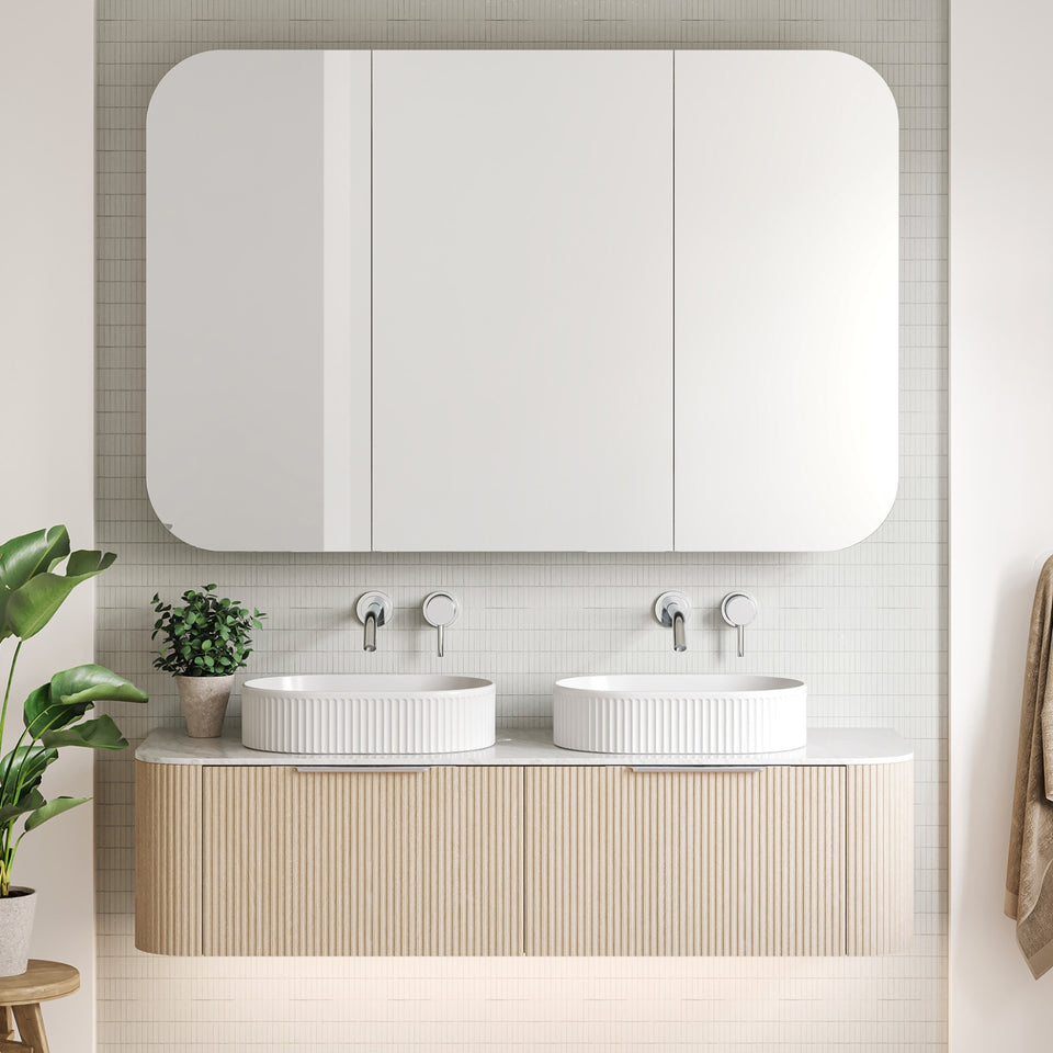 Timberline Santos Dockland Fluted Wall Hung Vanity with SilkSurface Top and Above Counter Basin