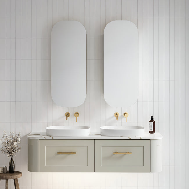 Lifestyle Timberline Santos Sussex Wall Hung Vanity with SilkSurface Top and Above Counter Basin SAN-V-900-C-SSA-W-SX - The Blue Space