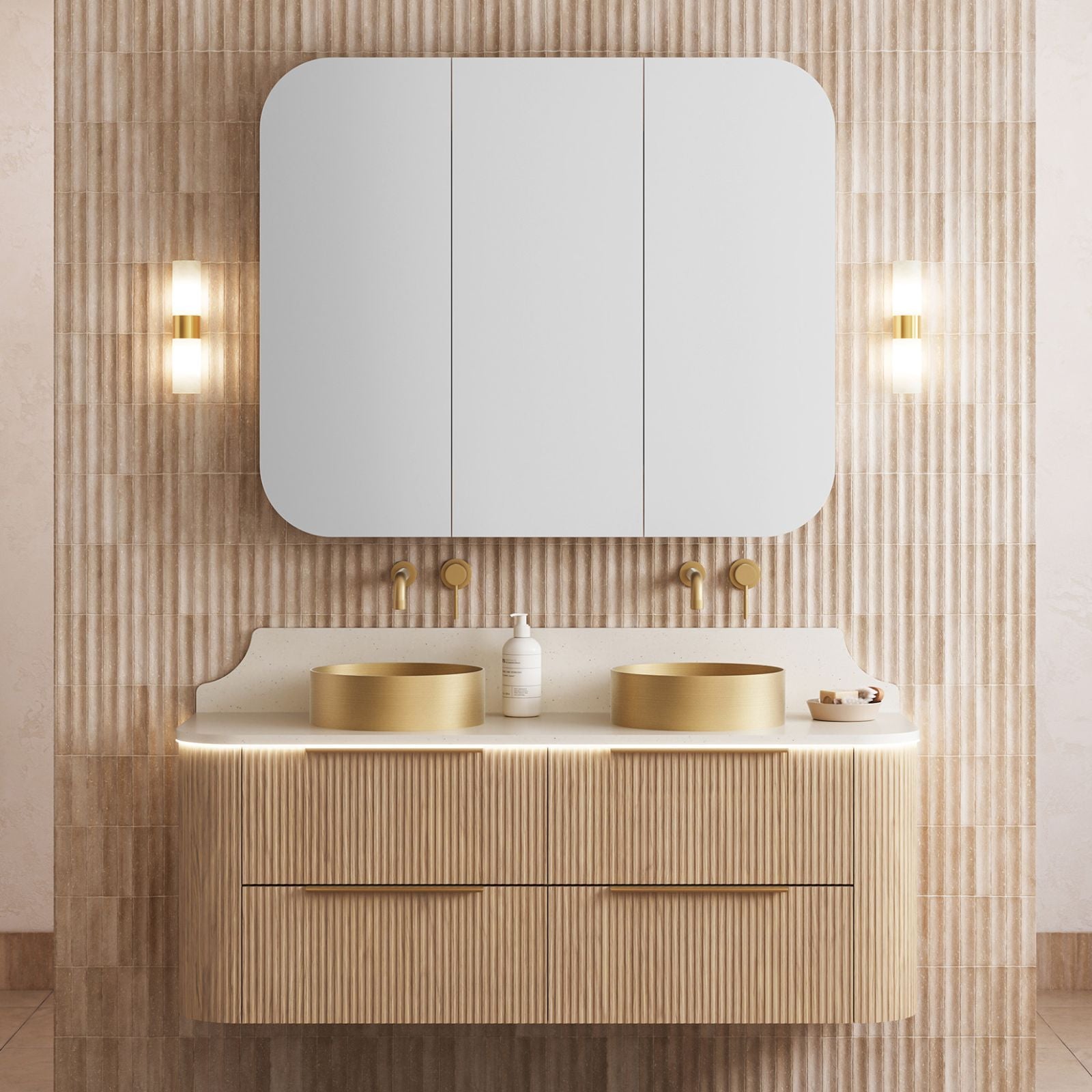 Timberline Socoa Dockland Wall Hung Vanity with Above Counter Basin 1500mm Double Bowl SOC-V-1500-D-SSA-W-DL - The Blue Space