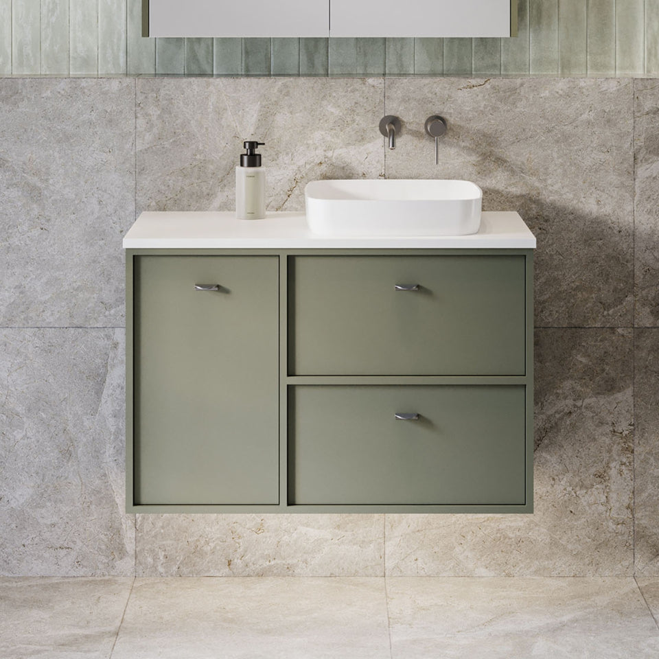 Timberline Takano Wall Hung Vanity with SilkSurface Top and Above Counter Basin