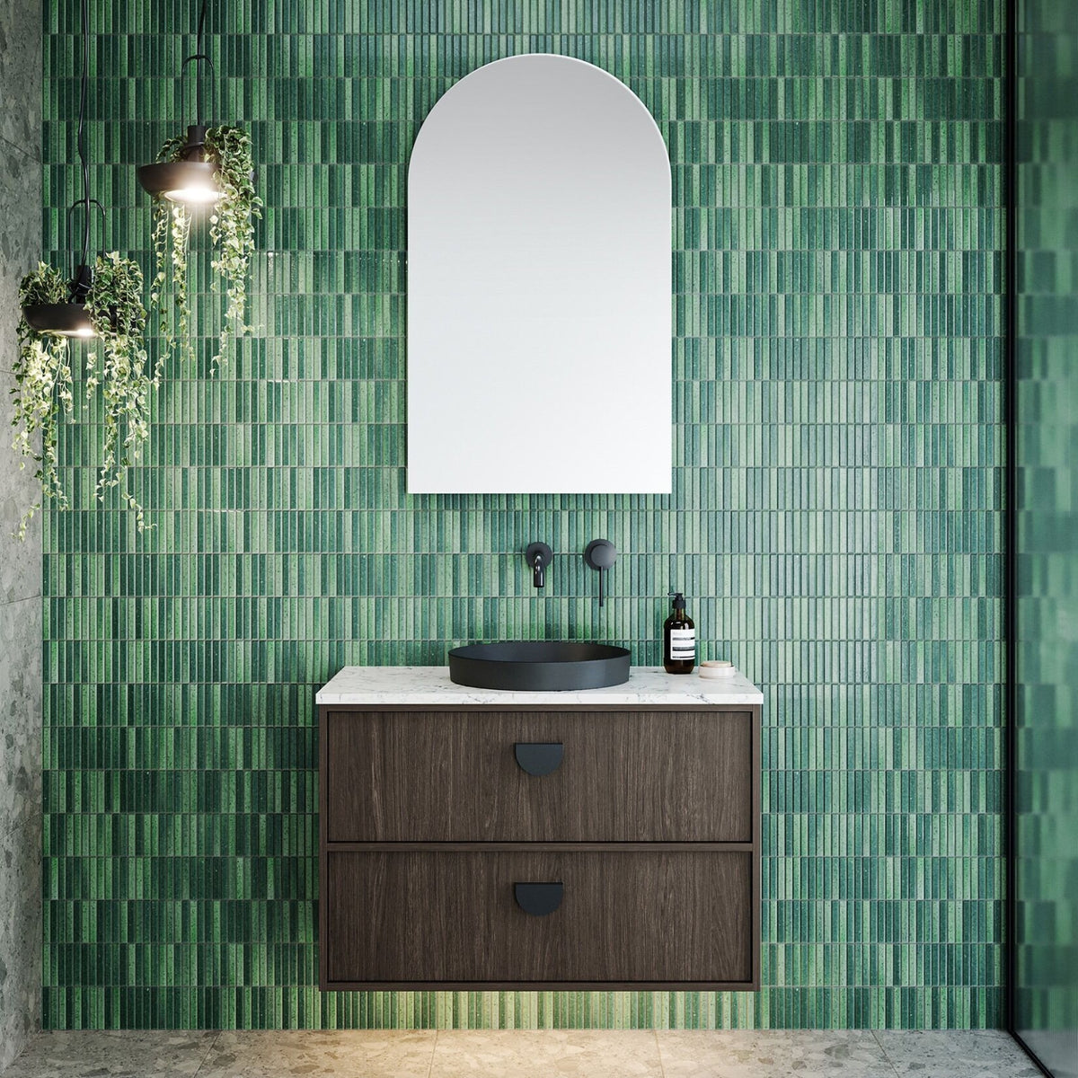 Lifestyle Timberline Taro Wall Hung Vanity with SilkSurface Top and Above Counter Basin TAR-V-900-C-SSA-W - The Blue Space