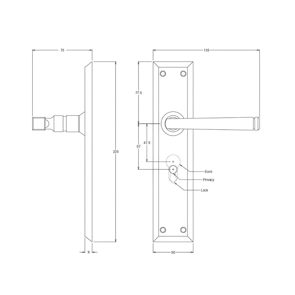 TradCo Menton Lever Long Backplate Entrance Set with High Security Lock Antique Brass