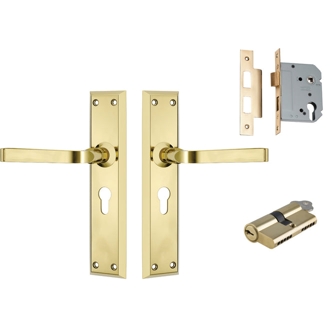 TradCo Menton Lever Long Backplate Entrance Set with High Security Lock Polished Brass 0675KENTREURO57KK - The Blue Space