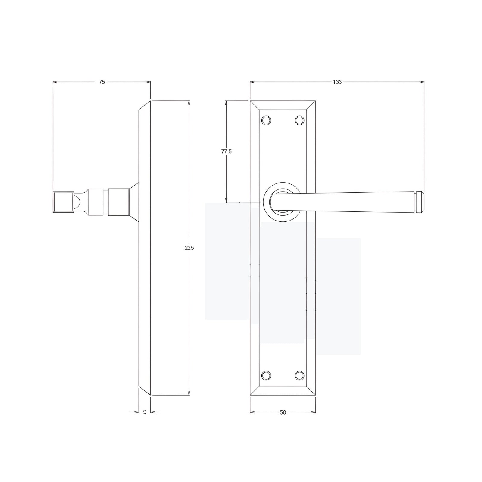 Line Drawing TradCo Menton Lever Long Backplate Passage Set Polished Brass 0675KPASS60 - The Blue Space