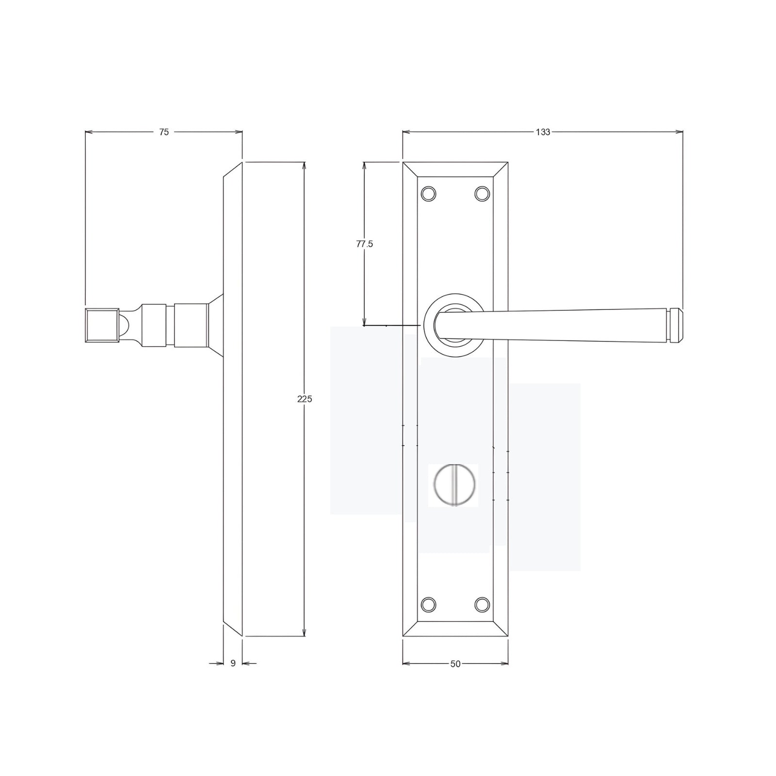 Line Drawing TradCo Menton Lever Long Backplate Privacy Set Antique Brass 0678KPRIV60 - The Blue Space