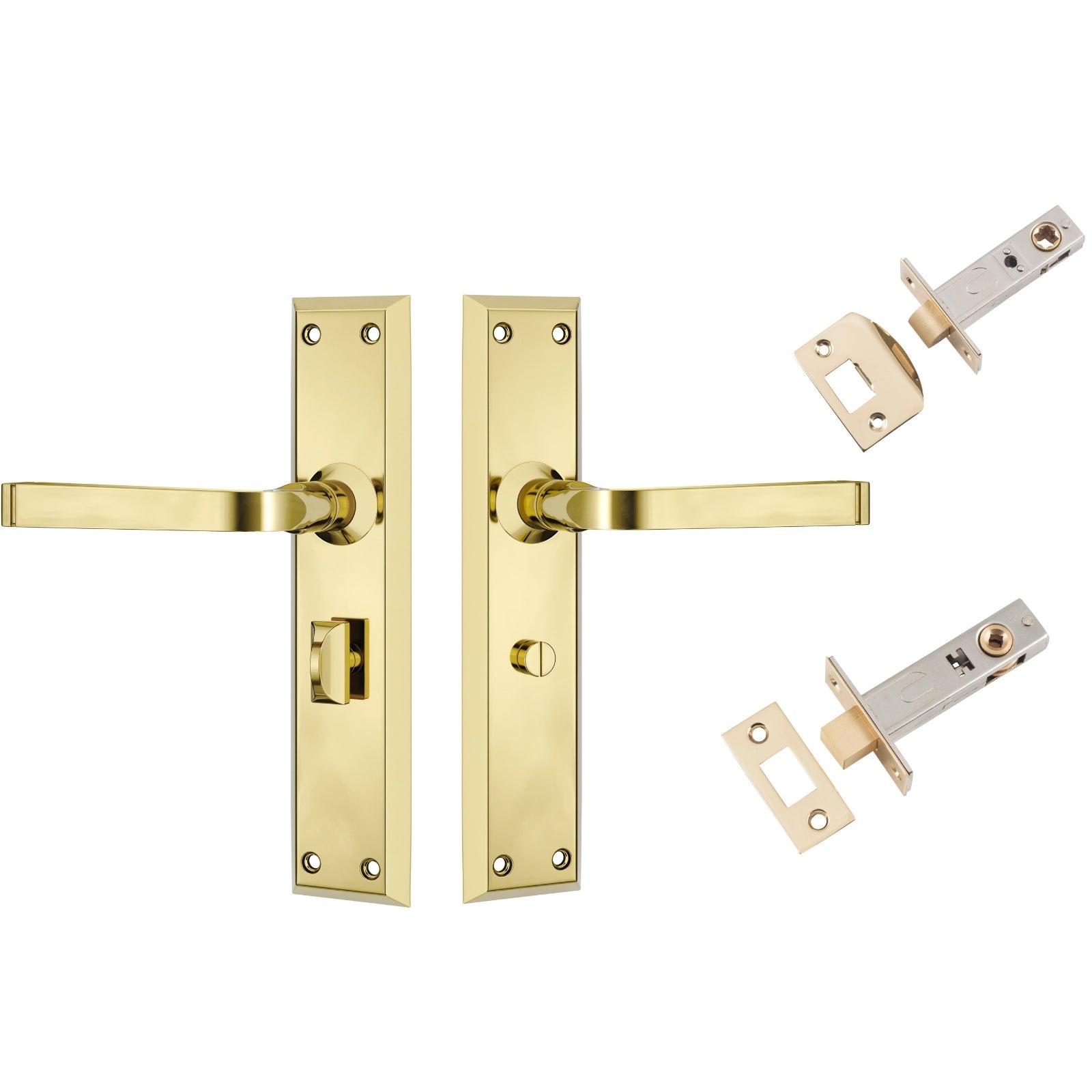 TradCo Menton Lever Long Backplate Privacy Set Polished Brass 0675KPRIV60 - The Blue Space