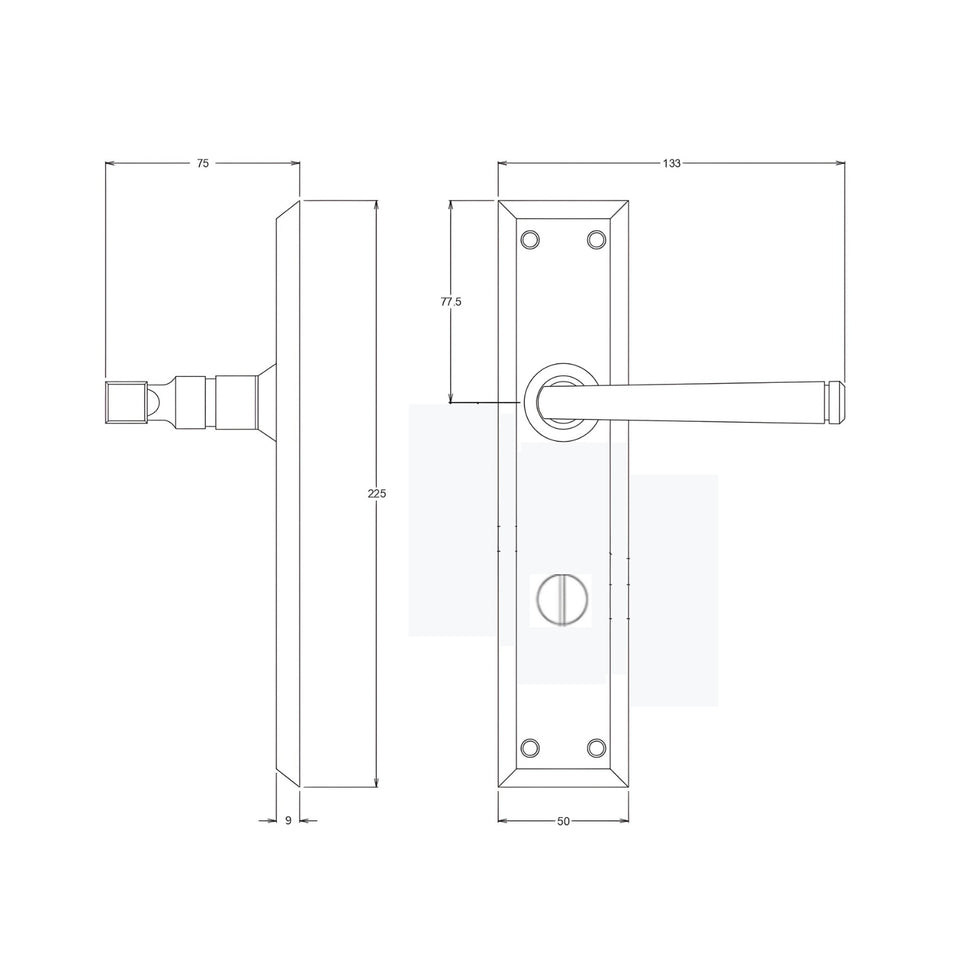 TradCo Menton Lever Long Backplate Privacy Set Satin Chrome
