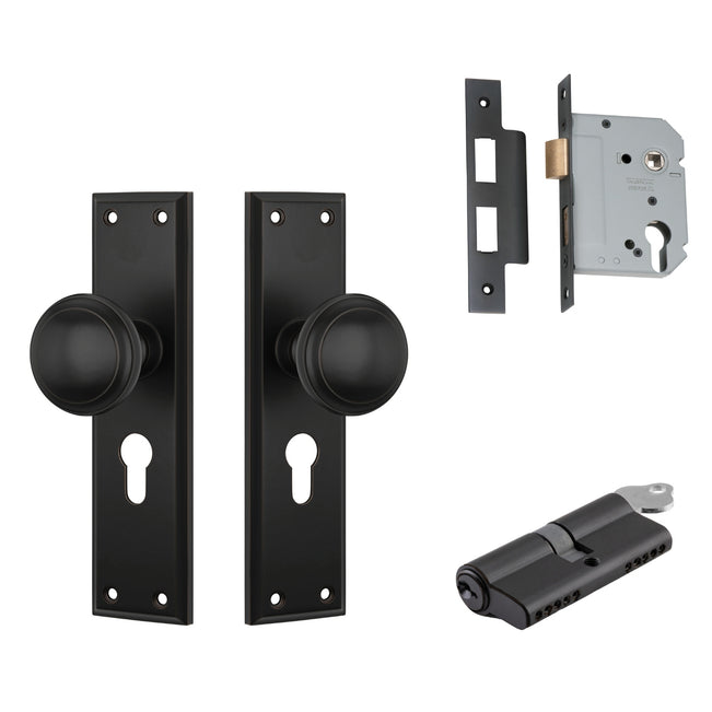 TradCo Milton Door Knob Long Backplate Entrance Set with High Security Lock Antique Copper 0728KENTREURO57KK - The Blue Space