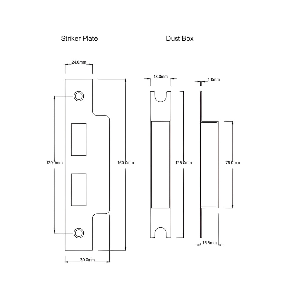 TradCo Milton Door Knob Long Backplate Entrance Set with High Security Lock Satin Chrome