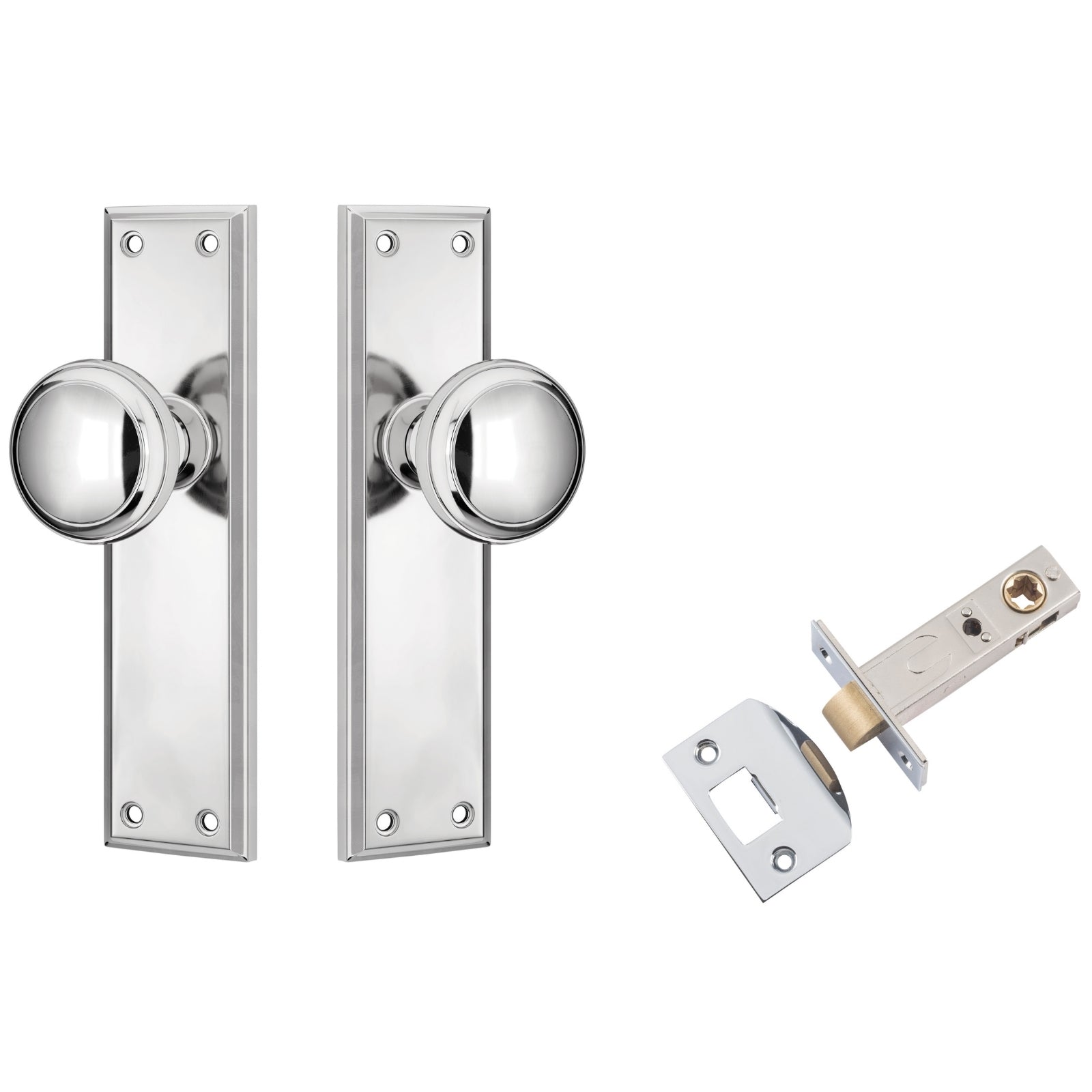 TradCo Milton Door Knob Long Backplate Passage Set Chrome Plated 0732KPASS60 - The Blue Space