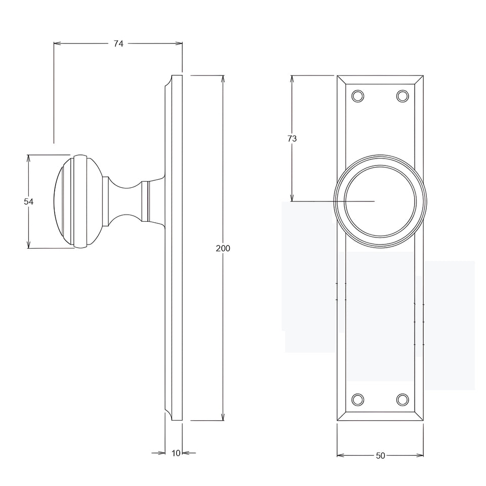 TradCo Milton Door Knob Long Backplate Passage Set Chrome Plated