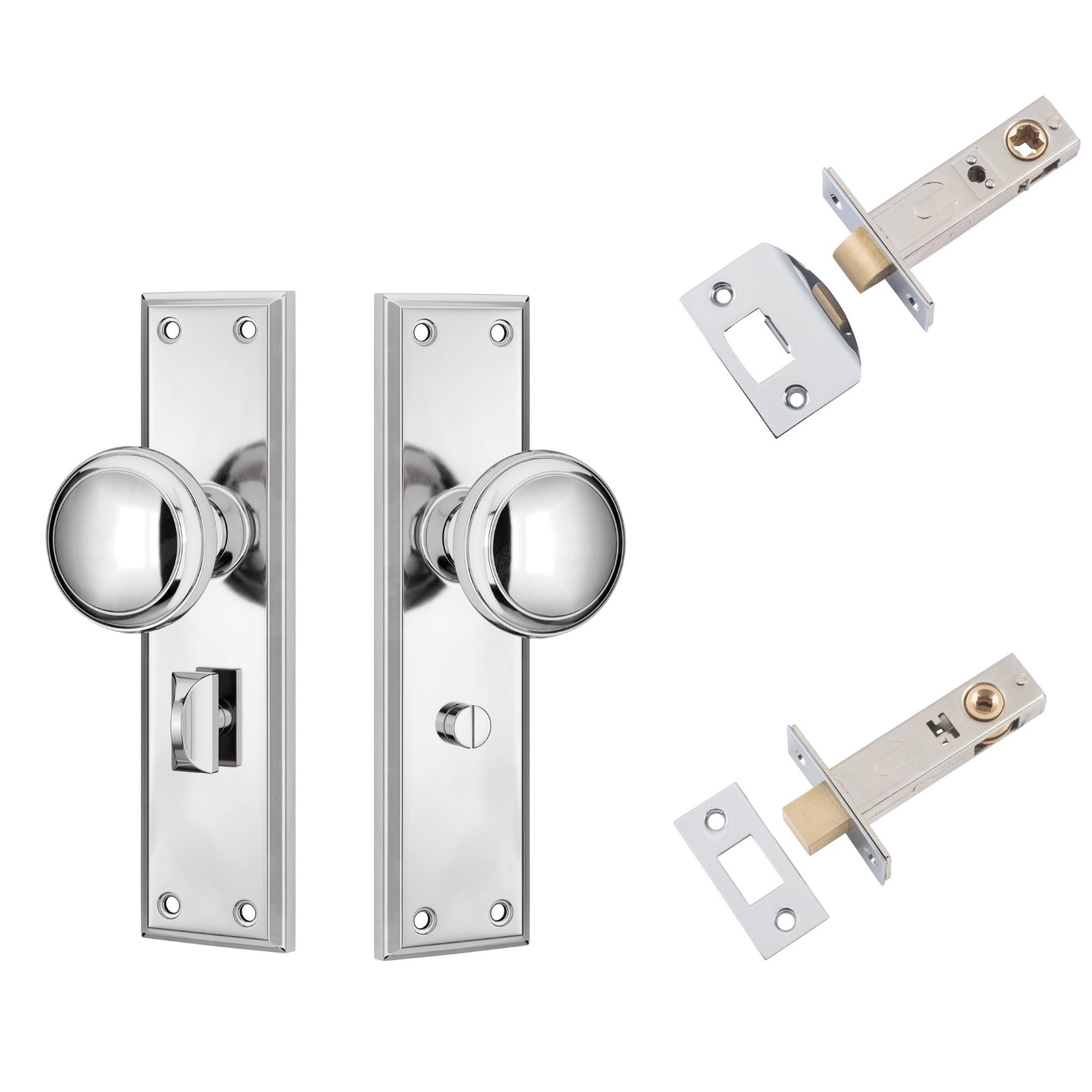 TradCo Milton Door Knob Long Backplate Privacy Set Chrome Plated 0732KPRIV60 - The Blue Space