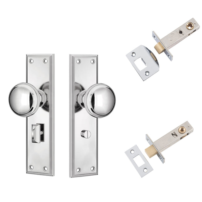 TradCo Milton Door Knob Long Backplate Privacy Set Chrome Plated 0732KPRIV60 - The Blue Space
