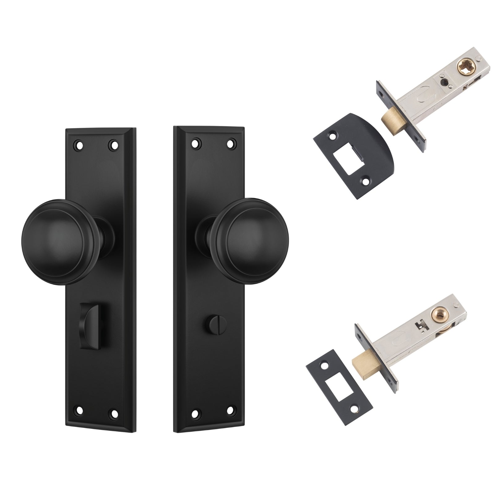 TradCo Milton Door Knob Long Backplate Privacy Set Matte Black 6450KPRIV60 - The Blue Space