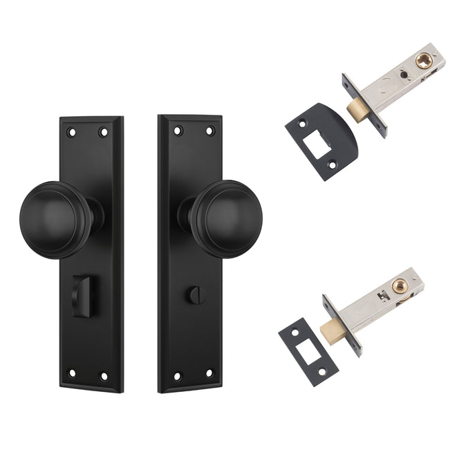 TradCo Milton Door Knob Long Backplate Privacy Set Matte Black 6450KPRIV60 - The Blue Space