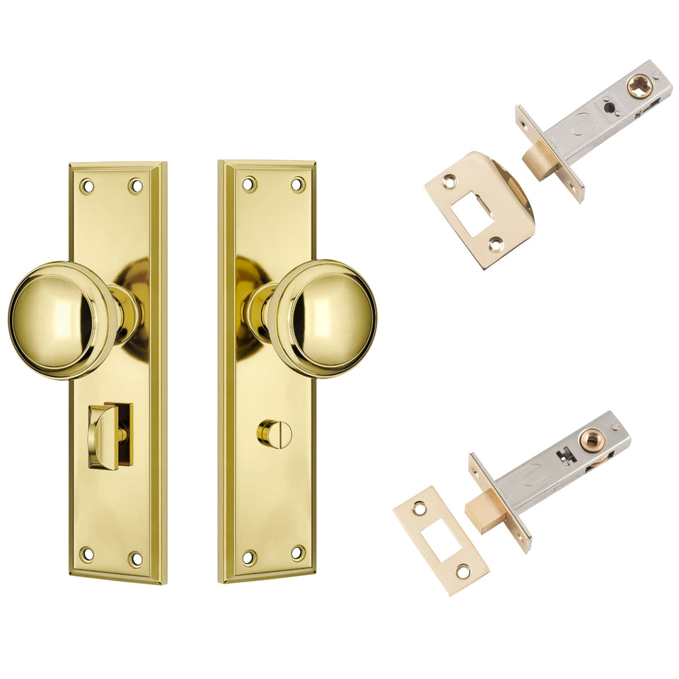 TradCo Milton Door Knob Long Backplate Privacy Set Polished Brass