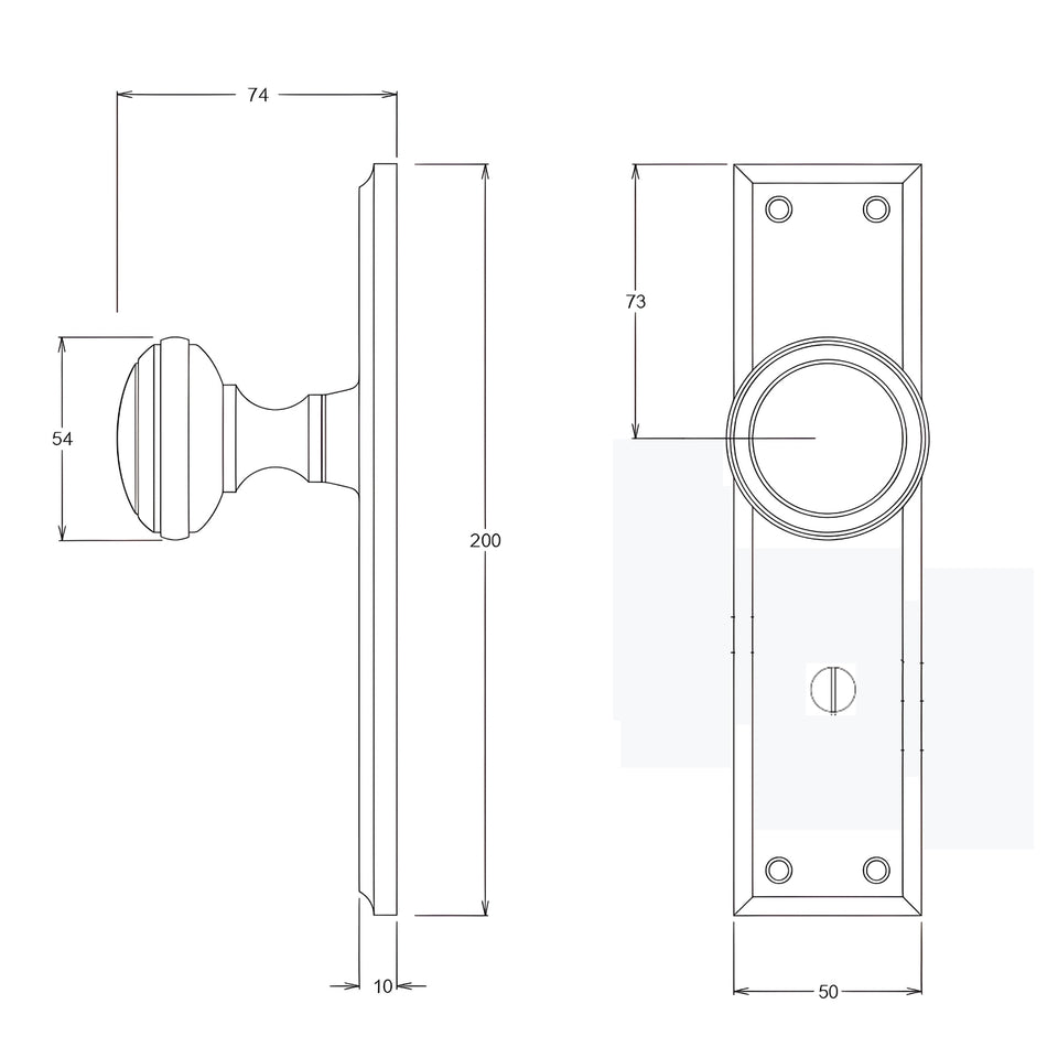 TradCo Milton Door Knob Long Backplate Privacy Set Polished Brass