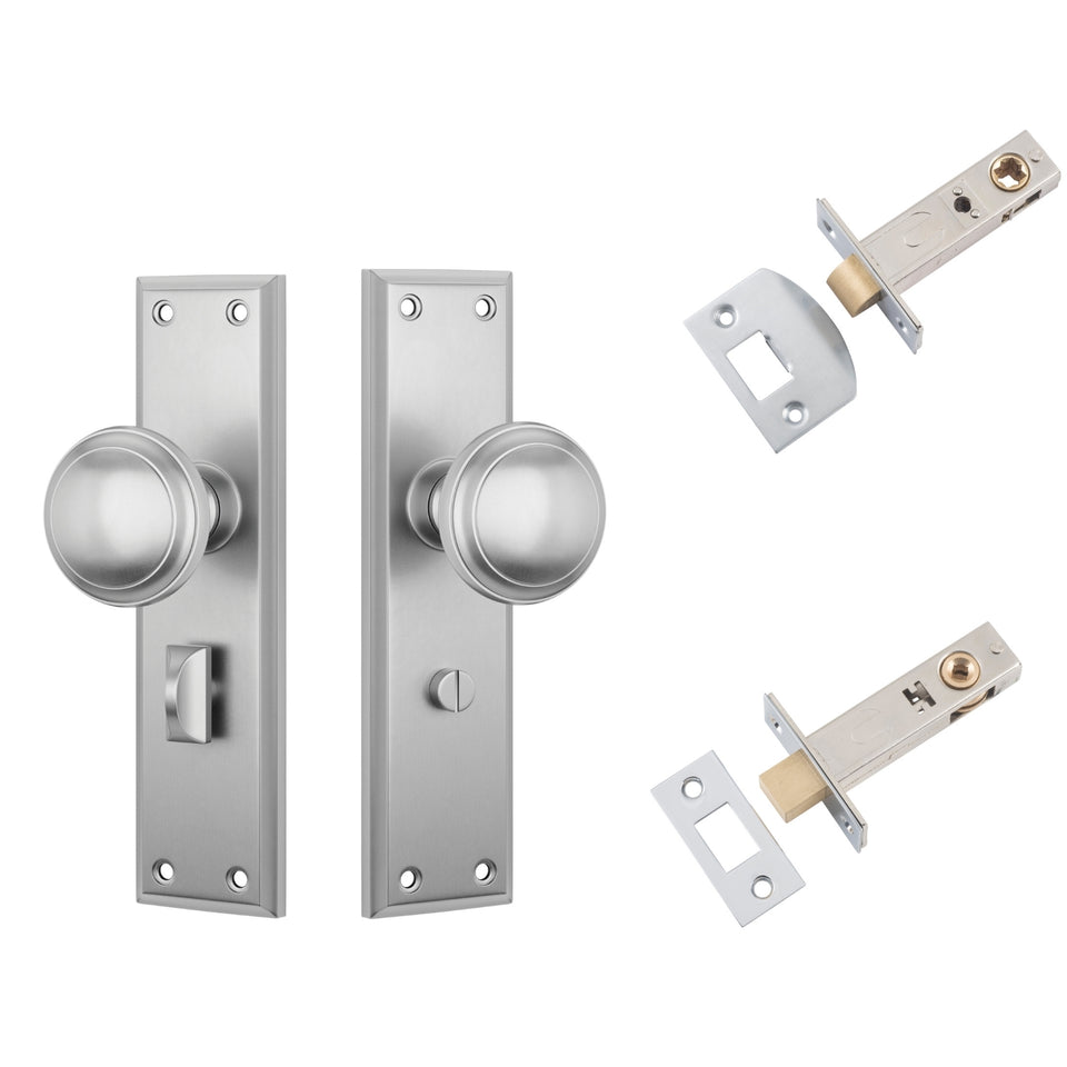 TradCo Milton Door Knob Long Backplate Privacy Set Satin Chrome
