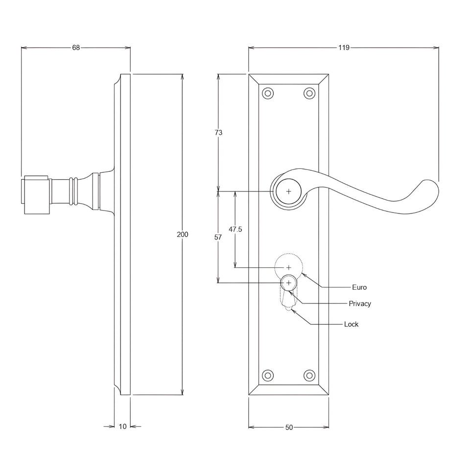 TradCo Milton Lever Long Backplate Entrance Set with High Security Lock Antique Brass