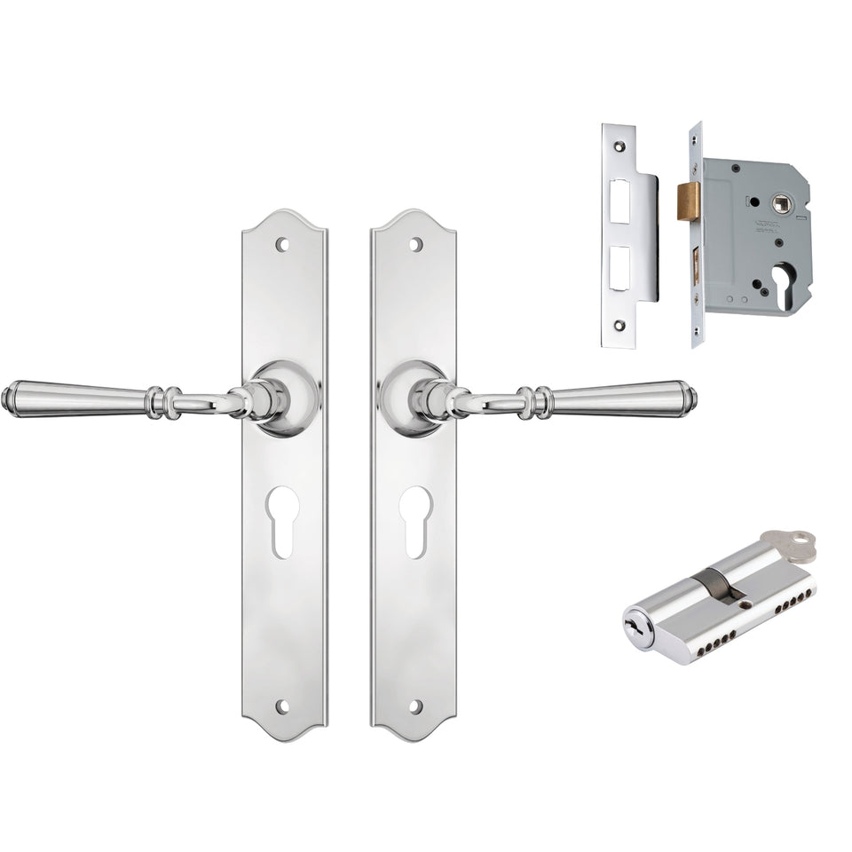 TradCo Reims Lever Long Backplate Entrance Set with High Security Lock Chrome Plated