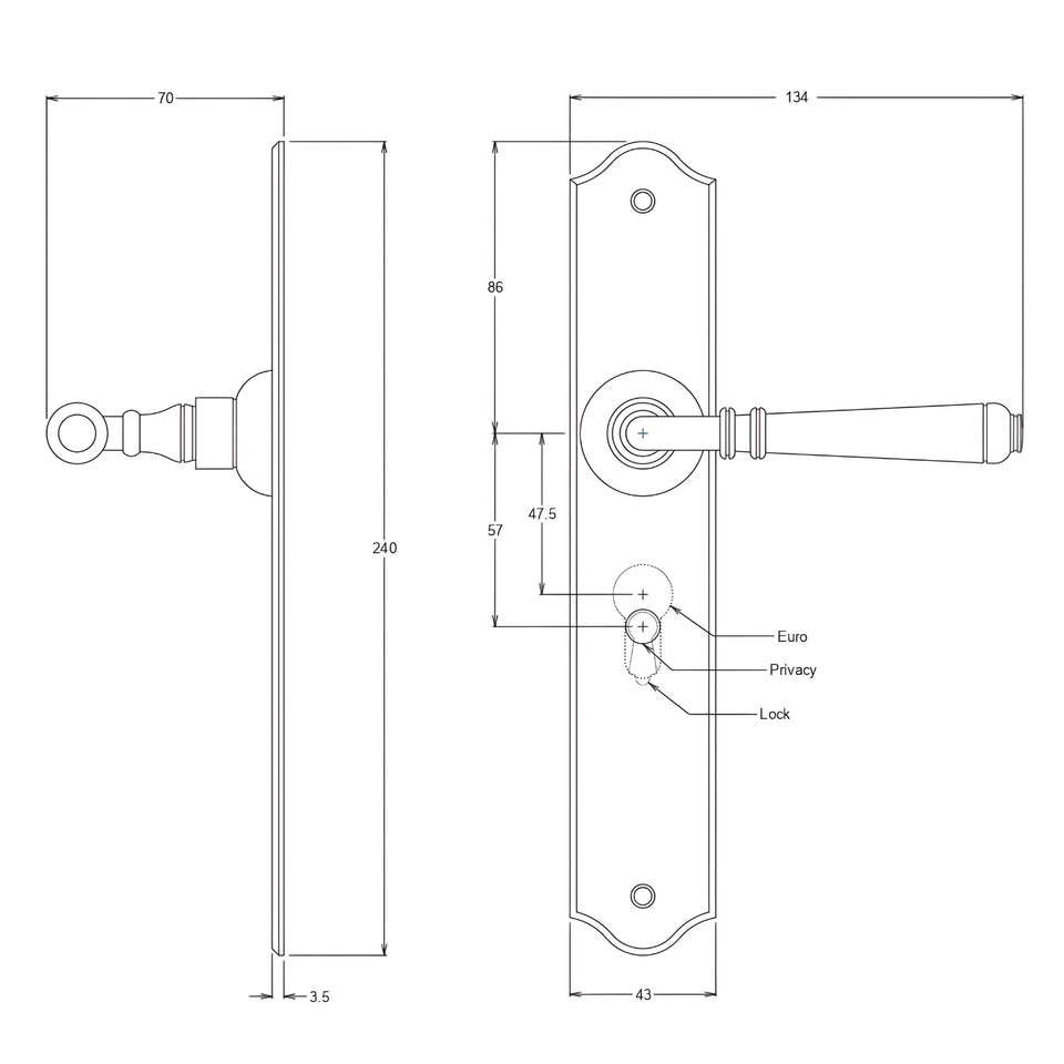 TradCo Reims Lever Long Backplate Entrance Set with High Security Lock Chrome Plated