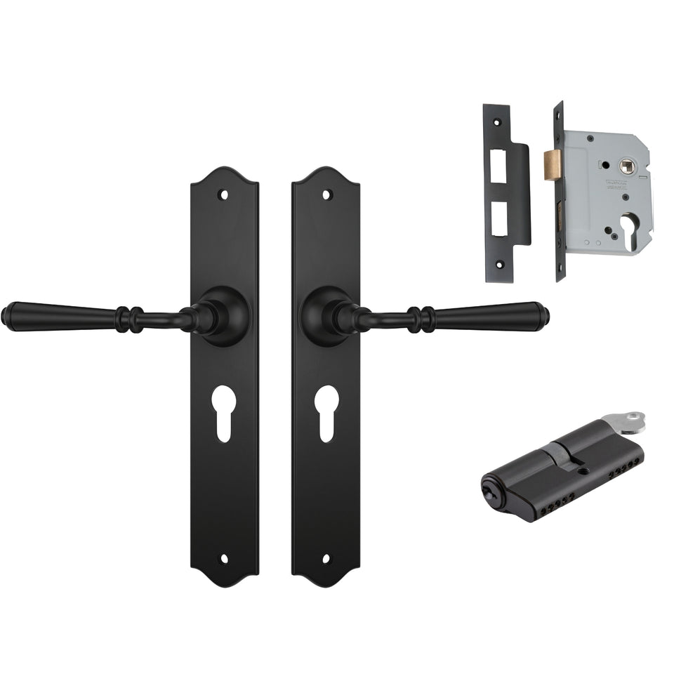 TradCo Reims Lever Long Backplate Entrance Set with High Security Lock Matte Black