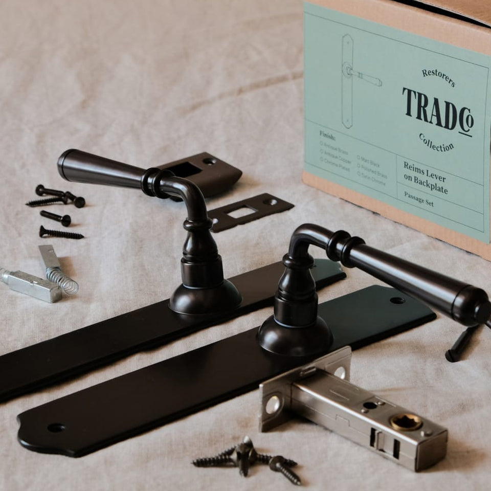 TradCo Reims Lever Long Backplate Passage Set Matte Black