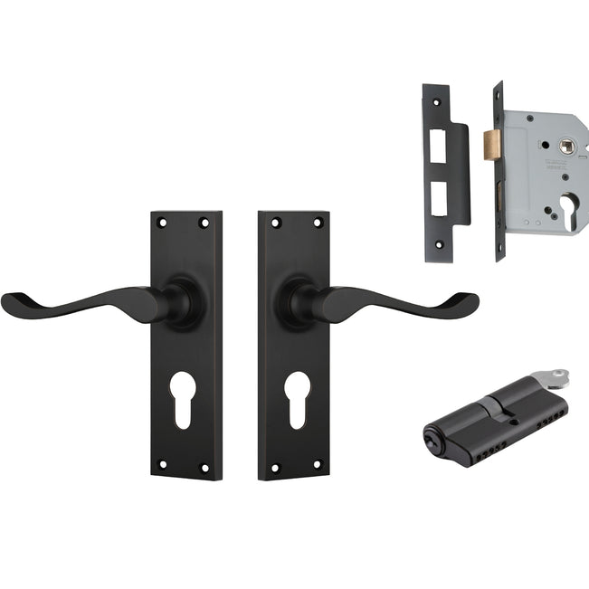 TradCo Victorian Lever Long Backplate Entrance Set with High Security Lock Antique Copper 0902KENTREURO57KK - The Blue Space