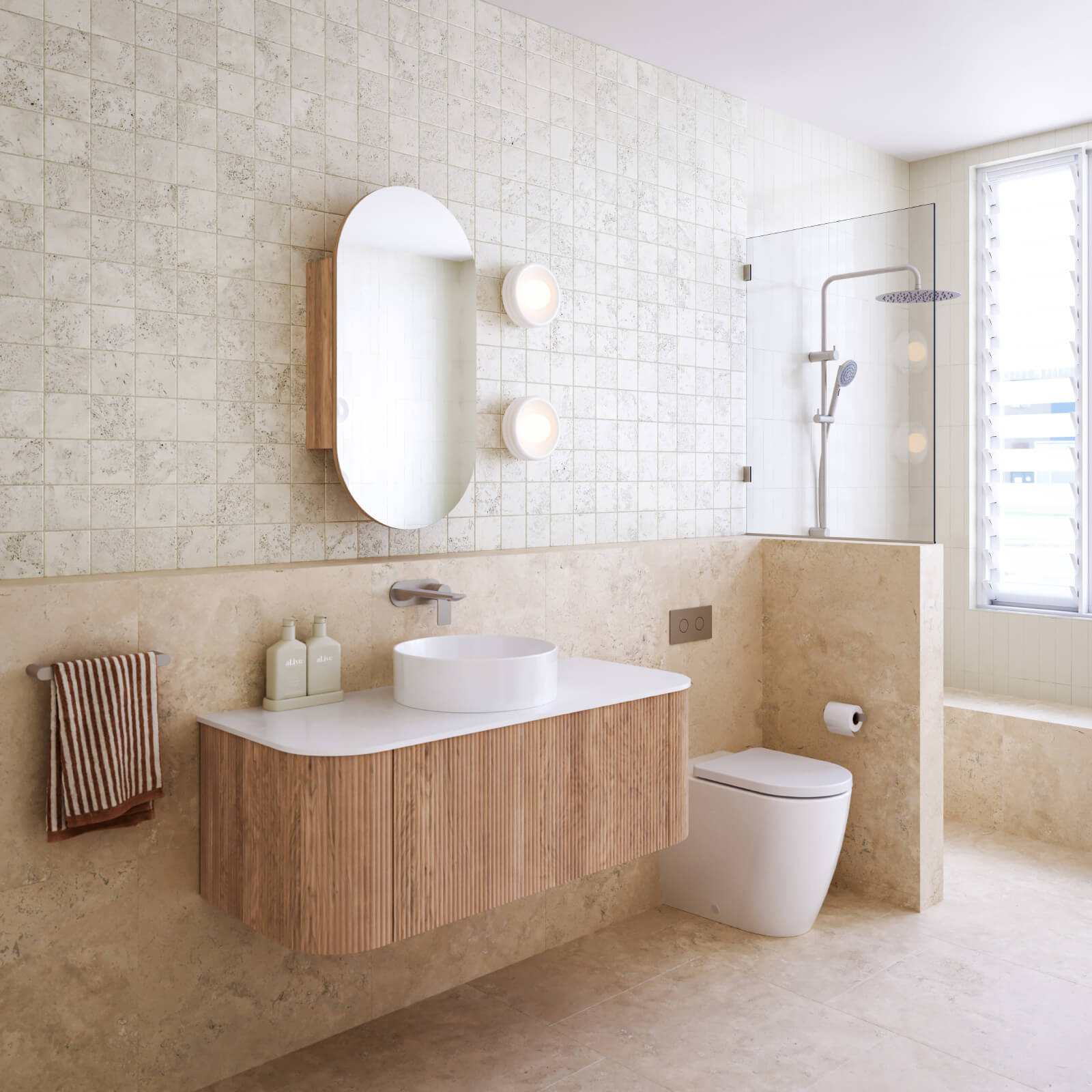 Tumbled Natural Beige Travertine Square Tile 100mm x 100mm Aussie Coastal | The Blue Space
