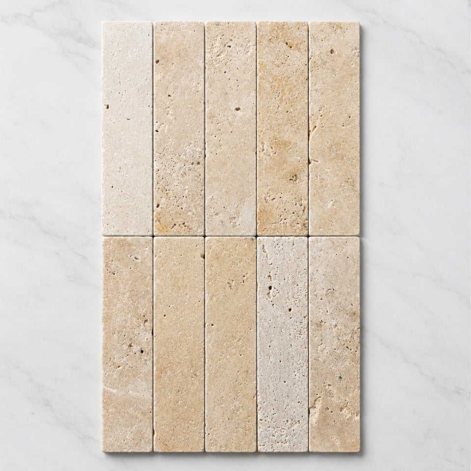 Tumbled Natural Beige Travertine Subway Tile 50mm x 200mm