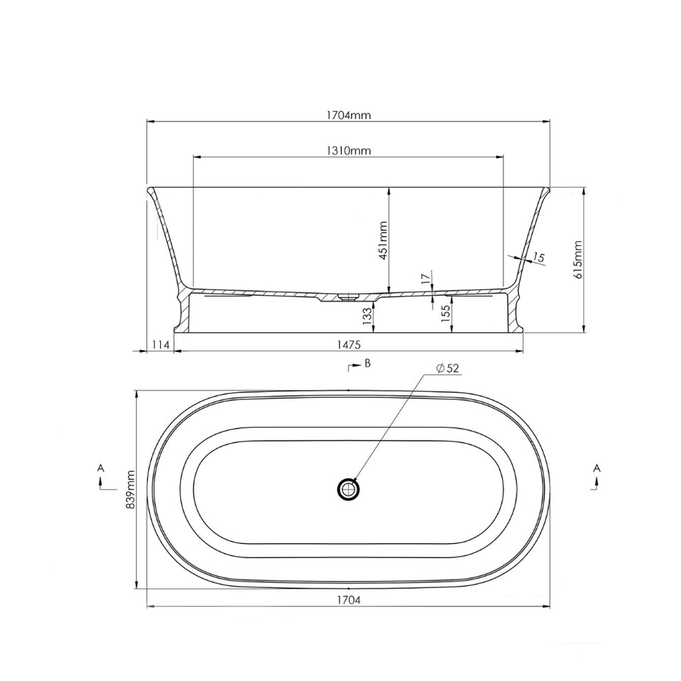 Turner Hastings Claremont 170 x 84 MagnaCast Free Standing Bath - Gloss White No Overflow